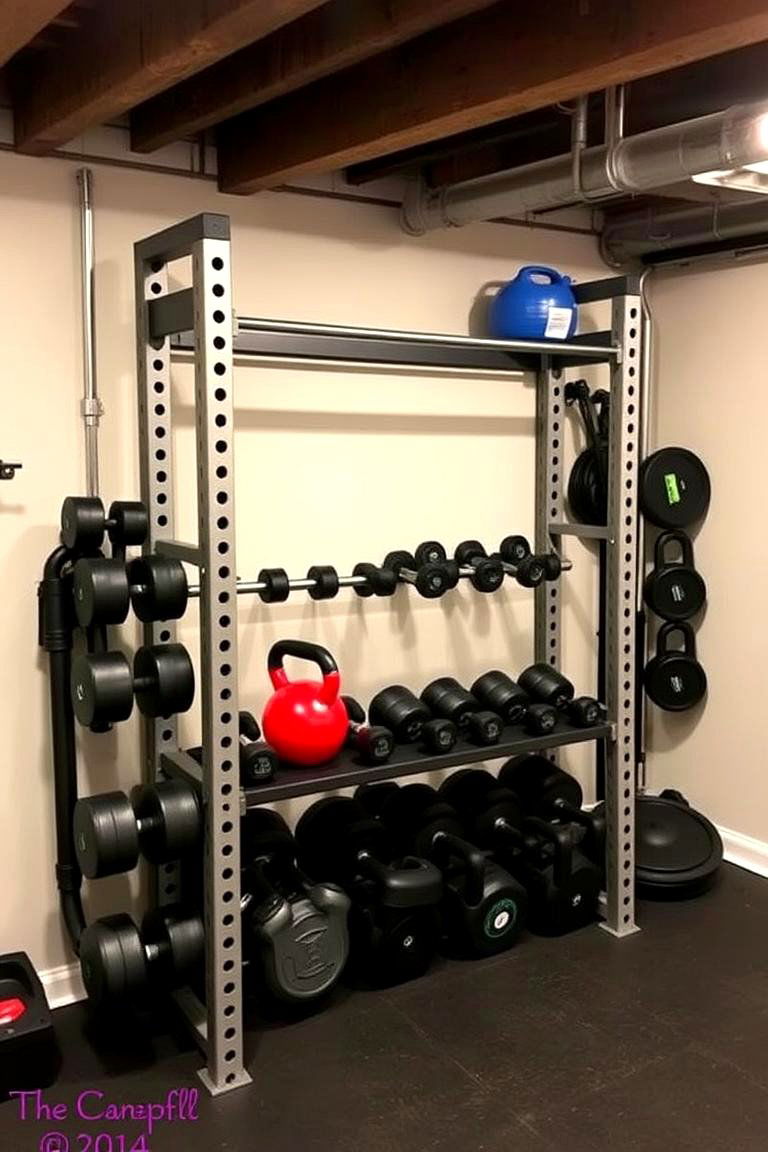 Customized Weight Rack and Storage - 24 Basement Gym Ideas