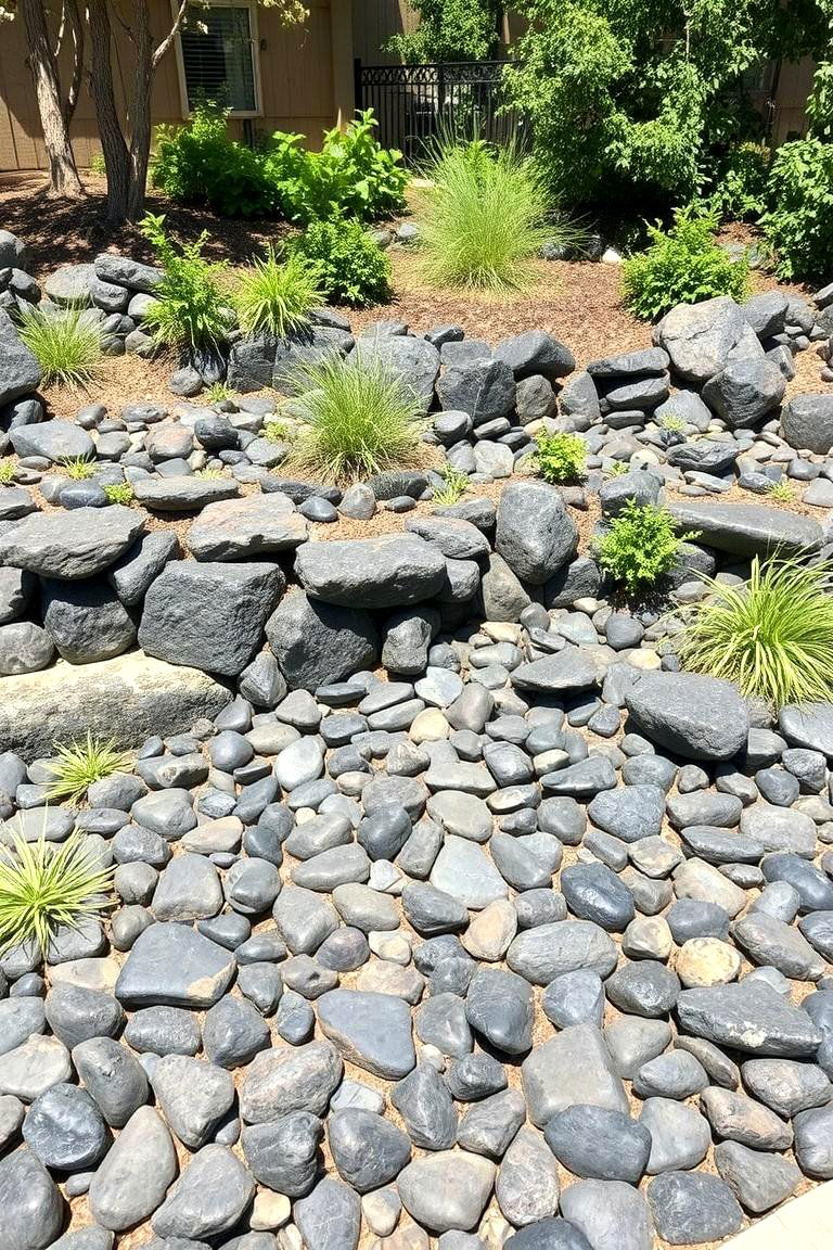 DIY Accent Features using Black River Rock - 24 Black River Rock Landscaping Ideas