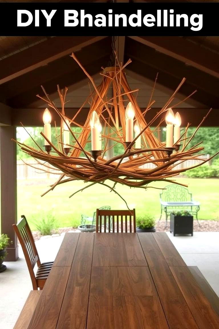 DIY Branch Chandelier - 24 Rustic Patio Ideas