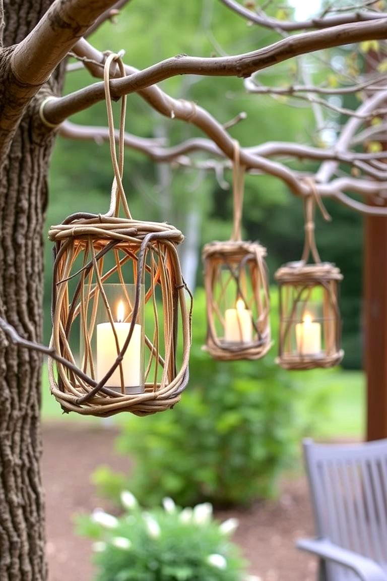 DIY Fall Lanterns with Twigs - 24 fall outdoor decorating ideas