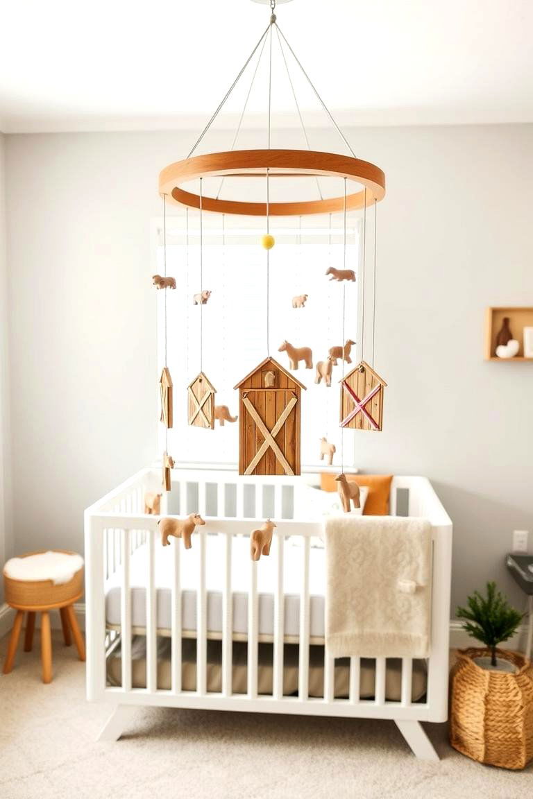 DIY Mobile with Farm Elements - 24 Farmhouse Nursery Ideas
