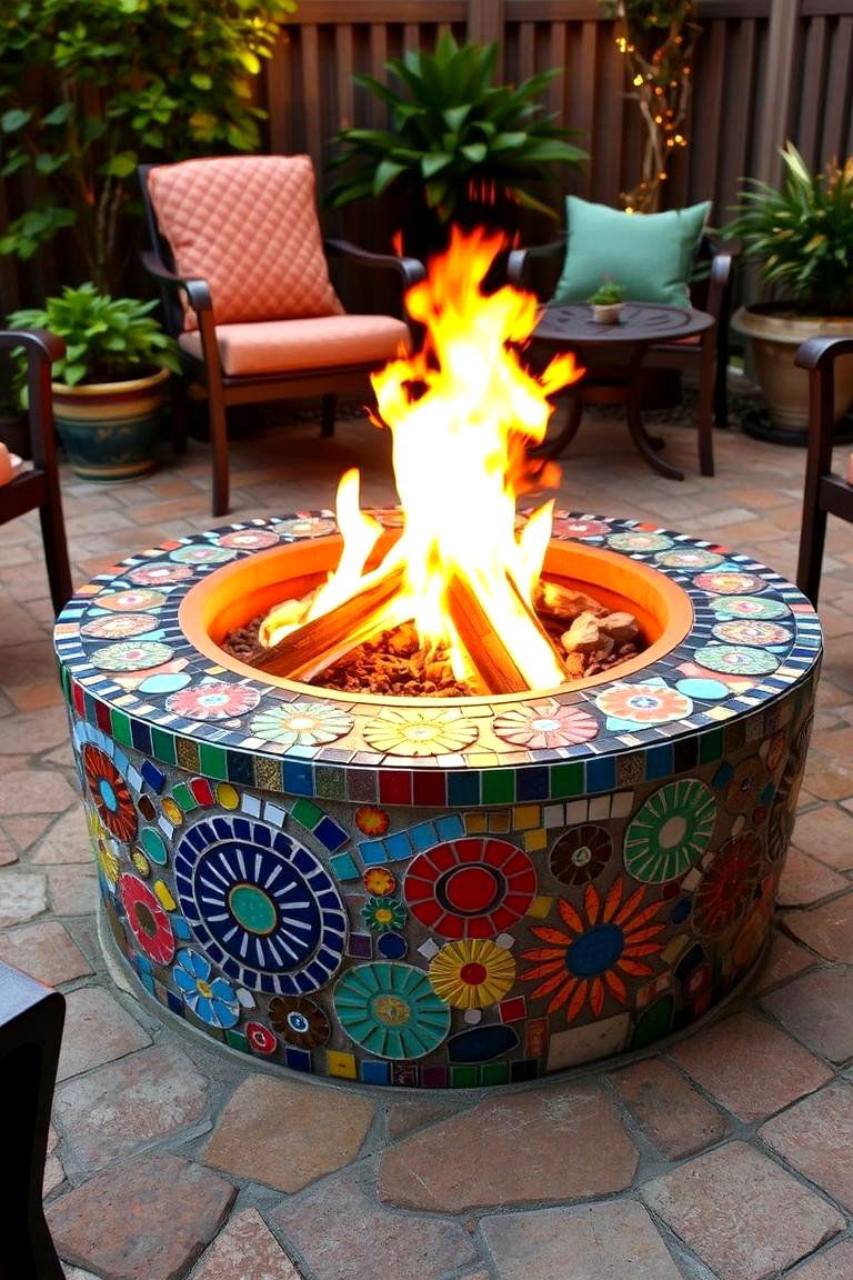 DIY Mosaic Concrete Fire Pit - 24 Concrete Paver Patio Fire Pit Ideas