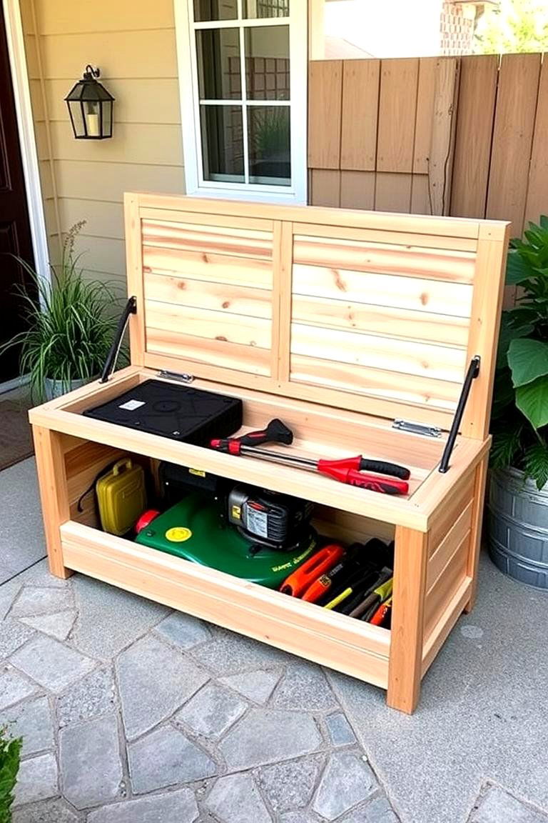 DIY Storage Bench - 24 Lawn Mower Storage Ideas