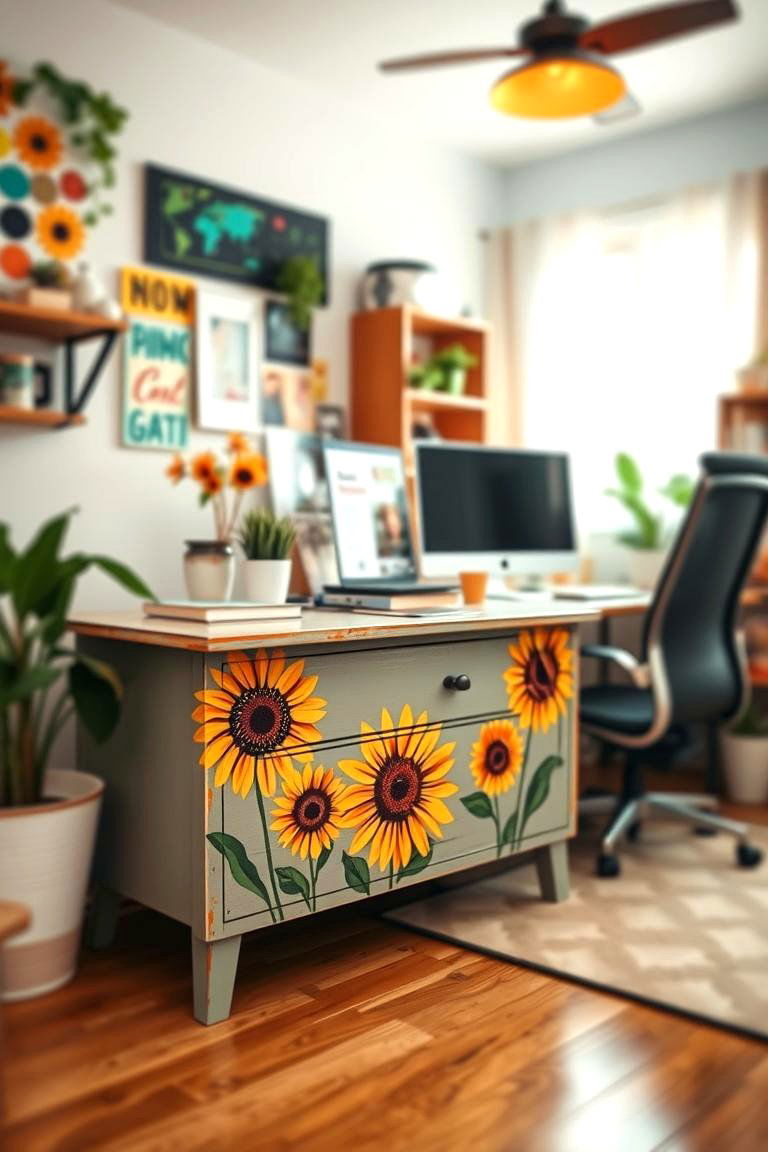 DIY Sunflower Painted Furniture - 24 Sunflower Bedroom Ideas