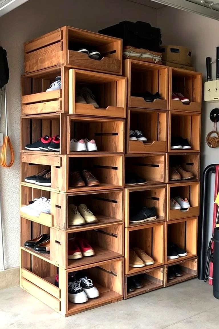 DIY Wooden Crate Shoe Storage - 24 Garage Shoe Storage Ideas