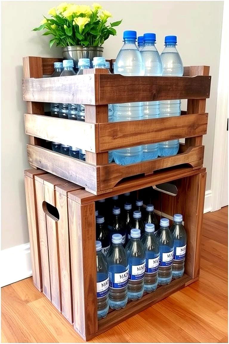 DIY Wooden Crates for Customizable Storage - 24 Water Bottle Storage Ideas