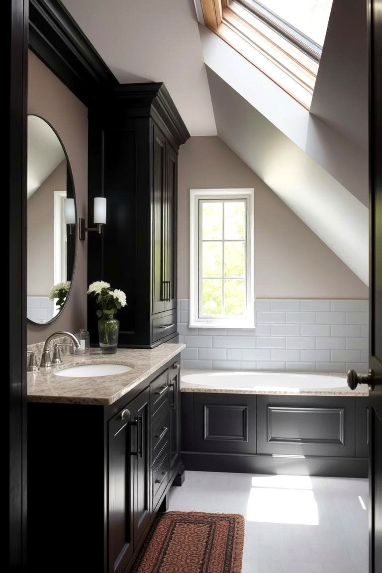 Dark Accents for Sophistication - 24 Attic Bathroom Ideas