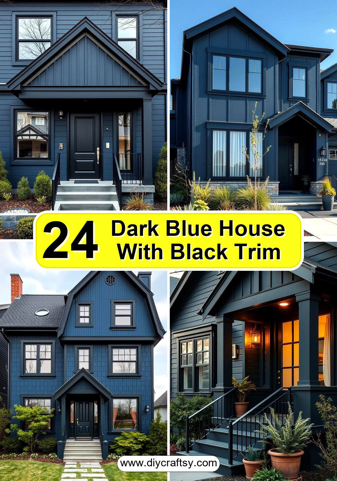 Dark Blue House With Black Trim