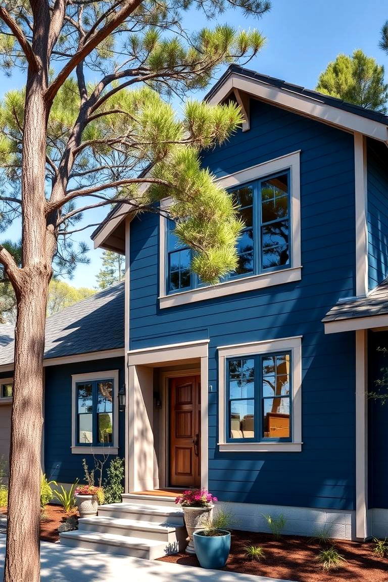 Dark Blue with Warm Gray Trim - 24 Exterior Home with a Black Roof Ideas