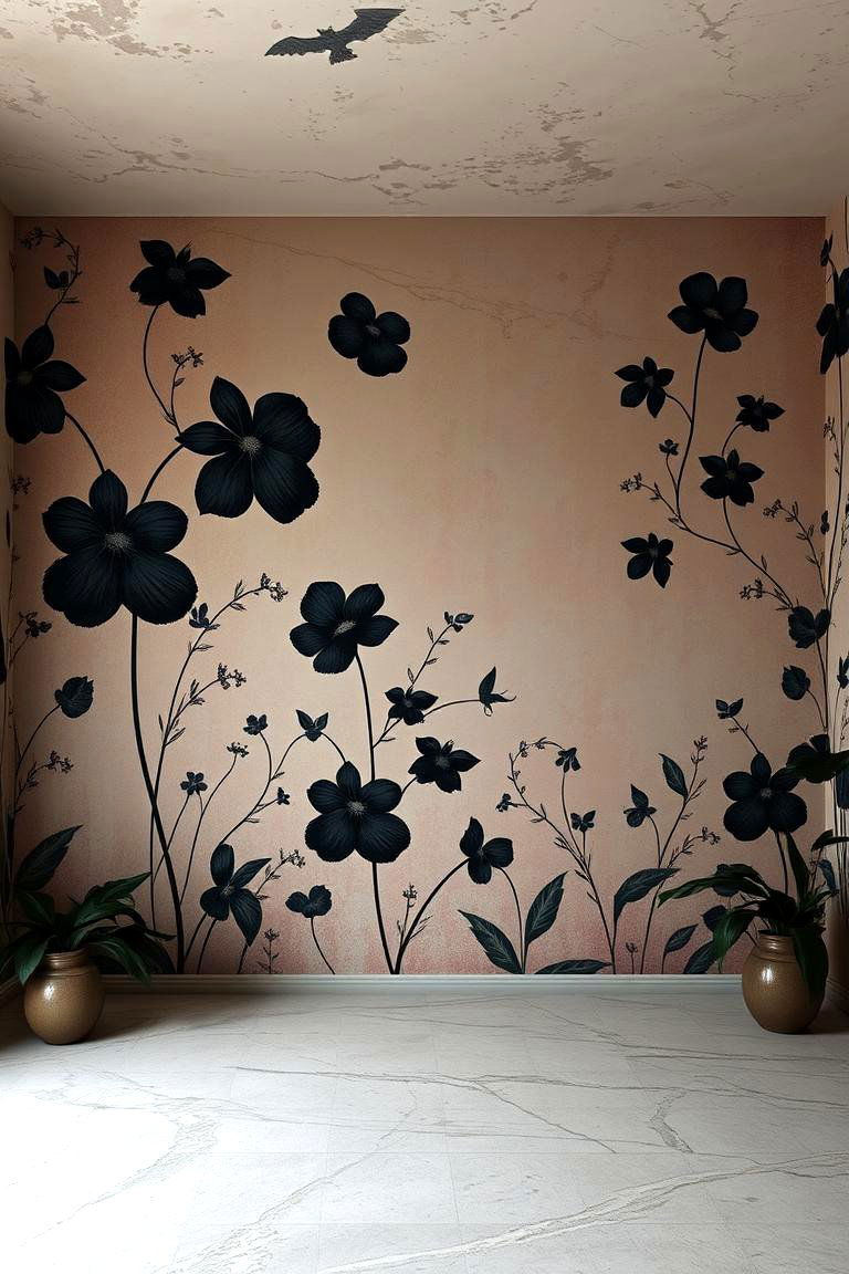 Dark Botanical Prints and Pastels - 24 pastel goth bedroom ideas