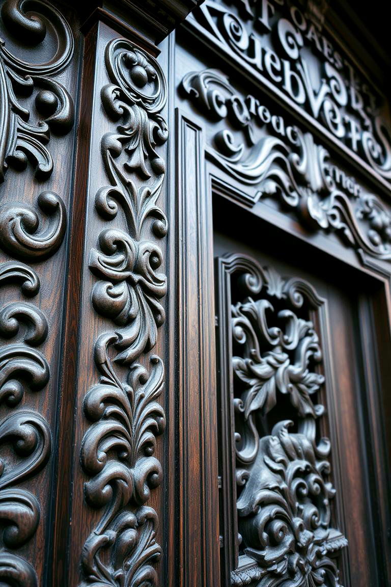 Dark Brown with Ornate Wood Carvings - 24 Dark Brown House Exterior Ideas