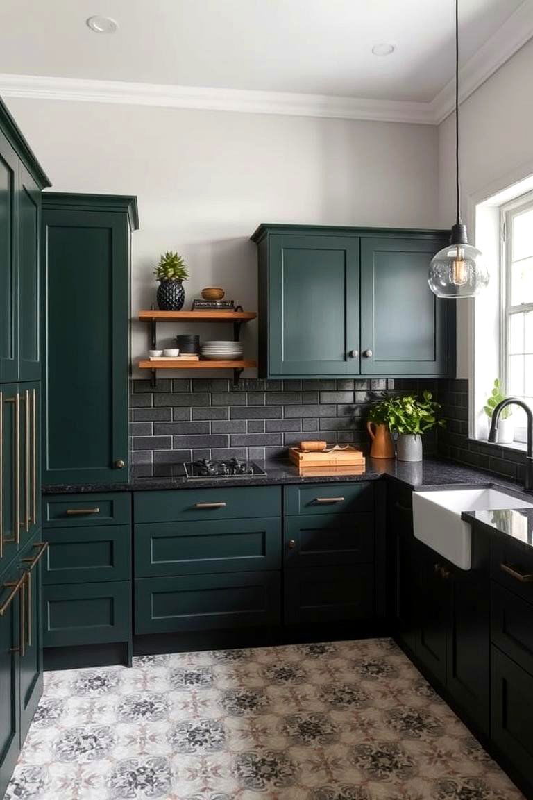 Dark Forest Green with Black Accents - 24 Forest Green Kitchen Ideas