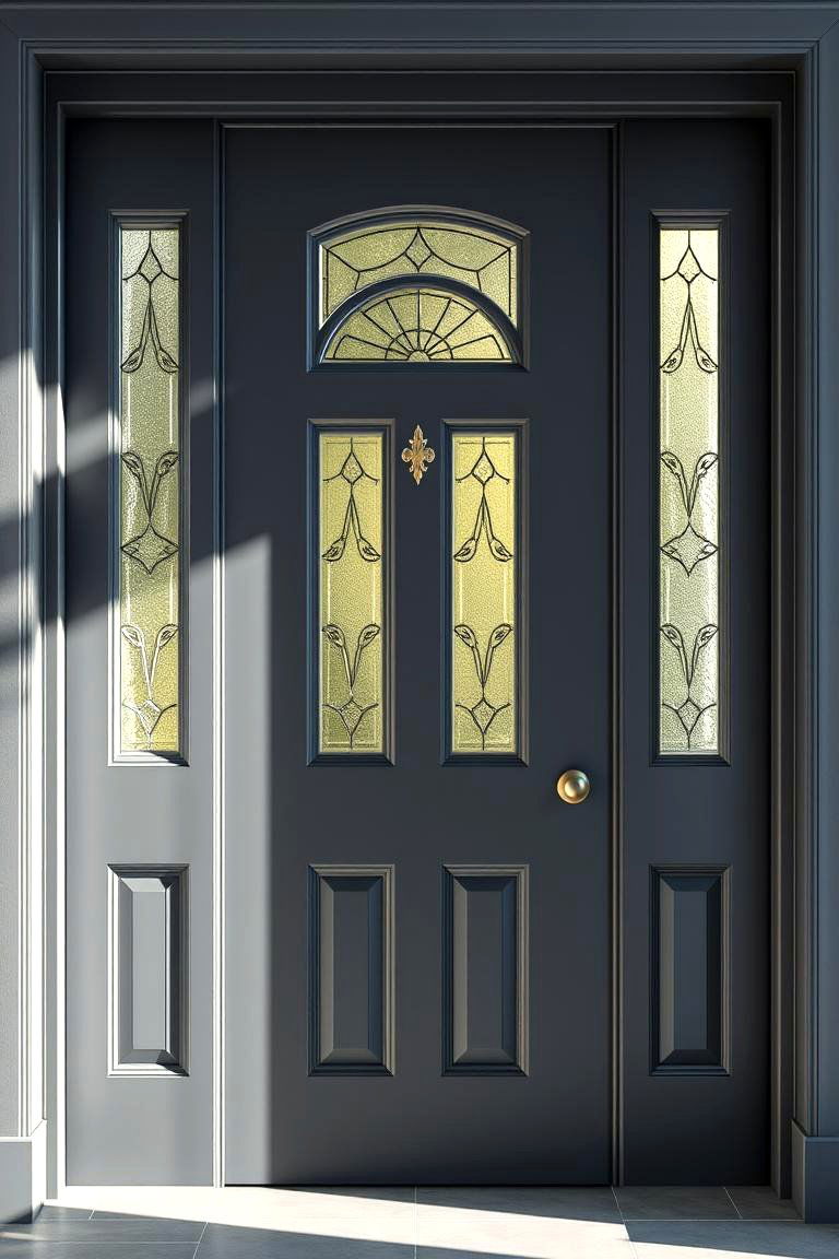 Dark Gray Door with Decorative Glass Panels - 24 Dark Gray Front Door Ideas