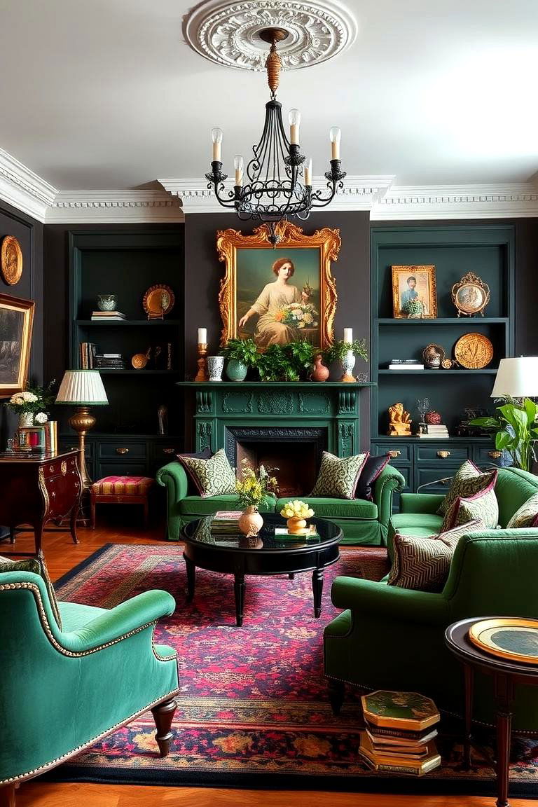 Dark Green Accent Furniture for a Bold Statement - 24 Victorian Dark Green Living Room Ideas