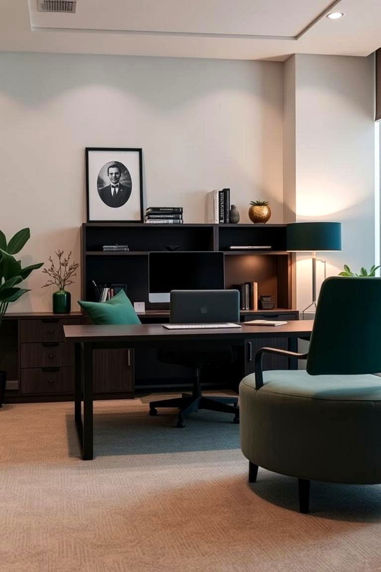 Dark Green Ambient Accents - 24 Dark Green Home Office Ideas