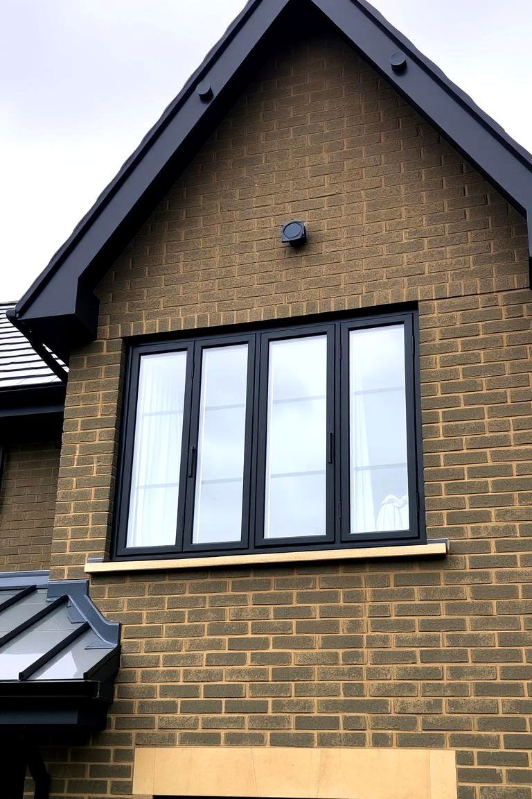 Dark Green Brick with Metal Accents - 24 Green Brick Exterior Home Ideas