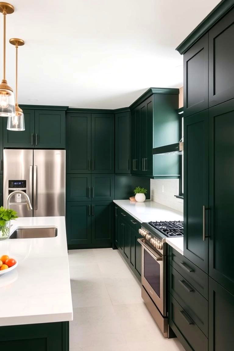 Dark Green Cabinets with White Countertops - 24 Dark Green Kitchen Ideas