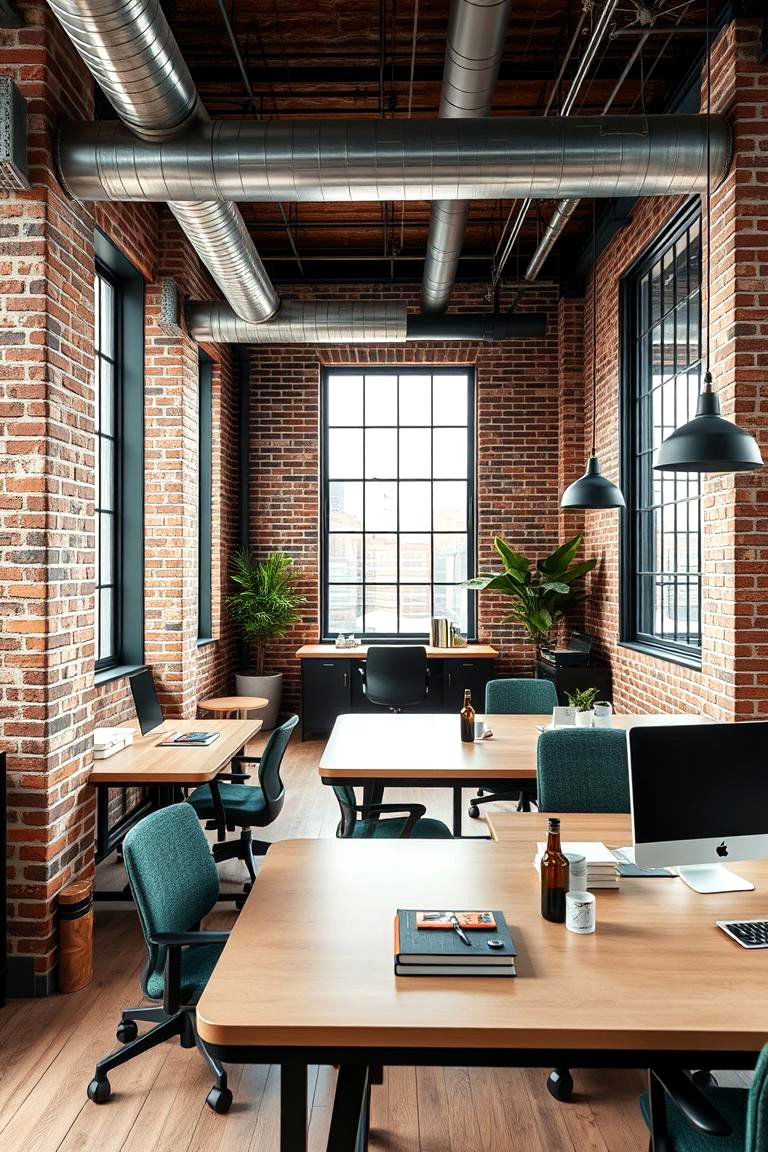 Dark Green Industrial Style Office - 24 Dark Green Home Office Ideas