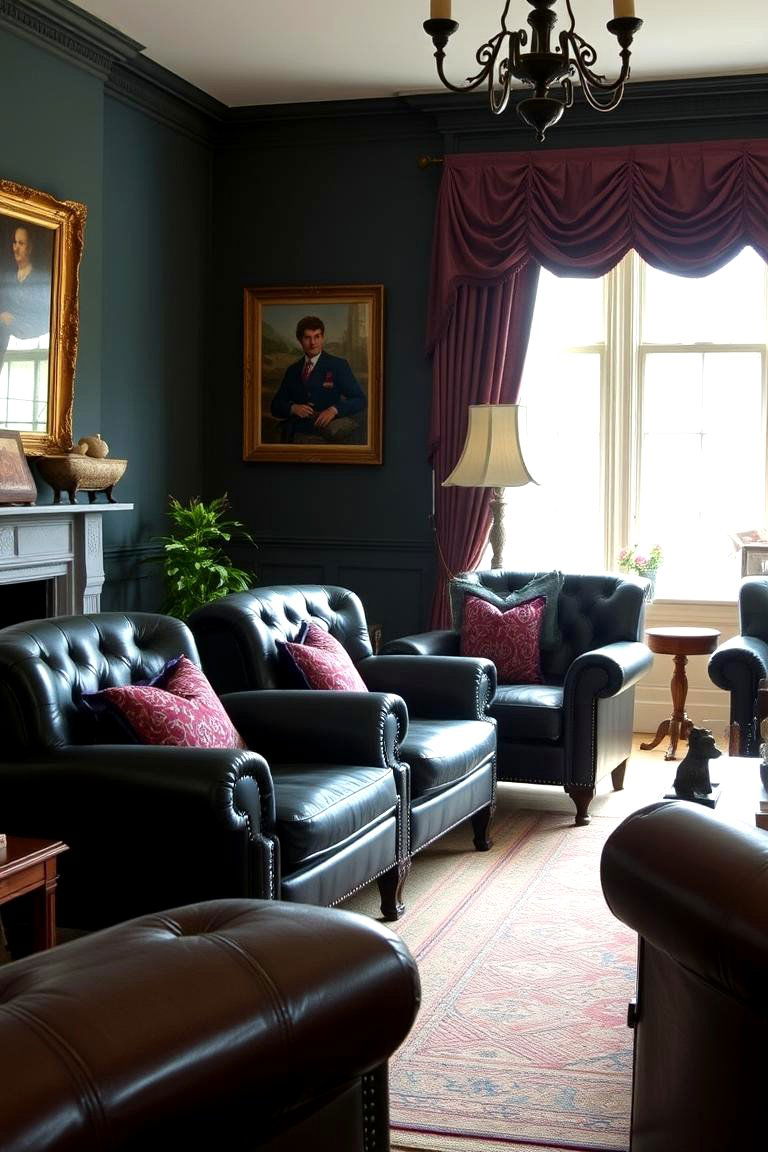 Dark Green Leather Armchairs with Vintage Charm - 24 Victorian Dark Green Living Room Ideas