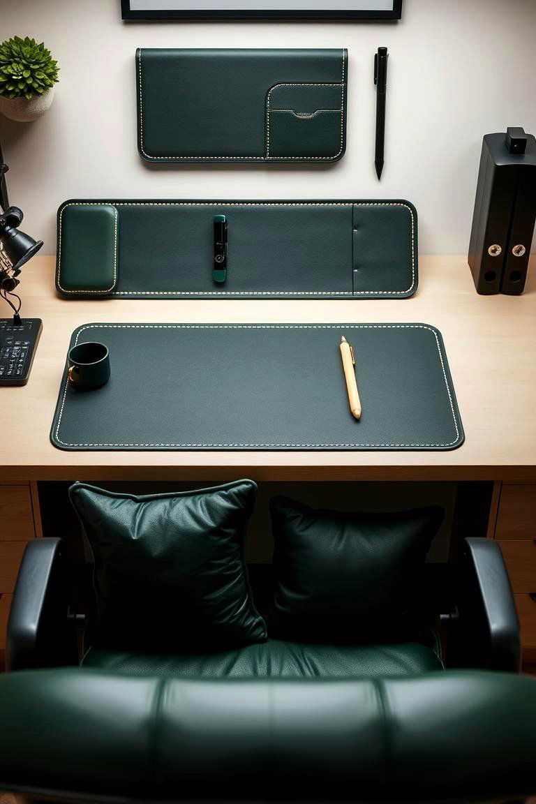 Dark Green Leather Office Accessories - 24 Dark Green Home Office Ideas