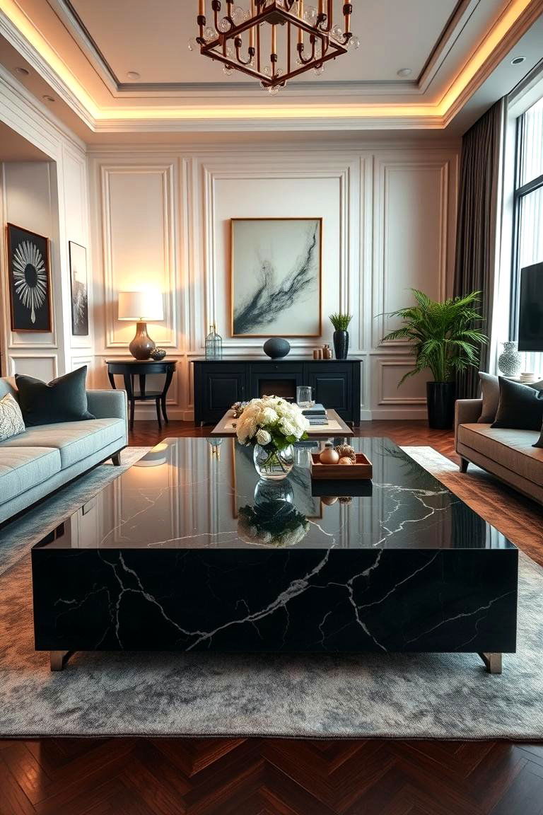 Dark Green Marble Coffee Table Charm - 24 Dark Green Living Room Ideas