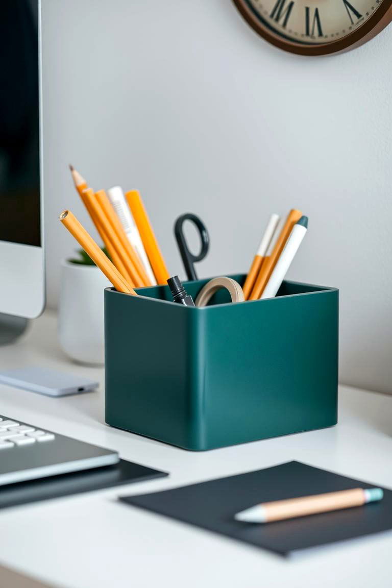 Dark Green Minimalist Desk Organizer - 24 Dark Green Home Office Ideas