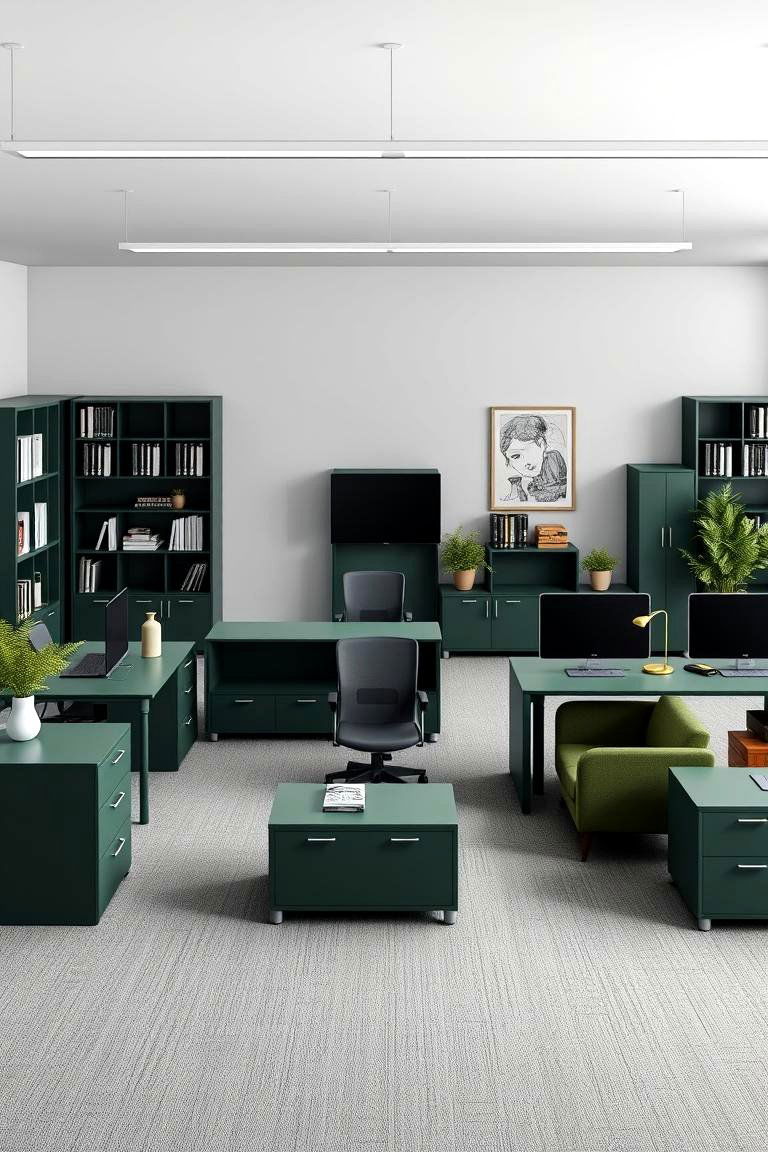 Dark Green Modular Office Setup - 24 Dark Green Home Office Ideas