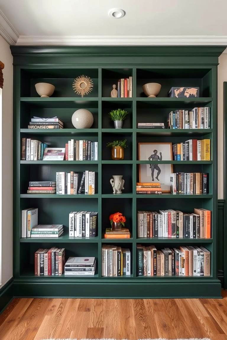 Dark Green Open Shelving Ideas - 24 Dark Green Home Office Ideas