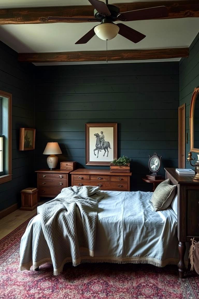 Dark Green Shiplap Walls - 24 Dark Green Bedroom Ideas