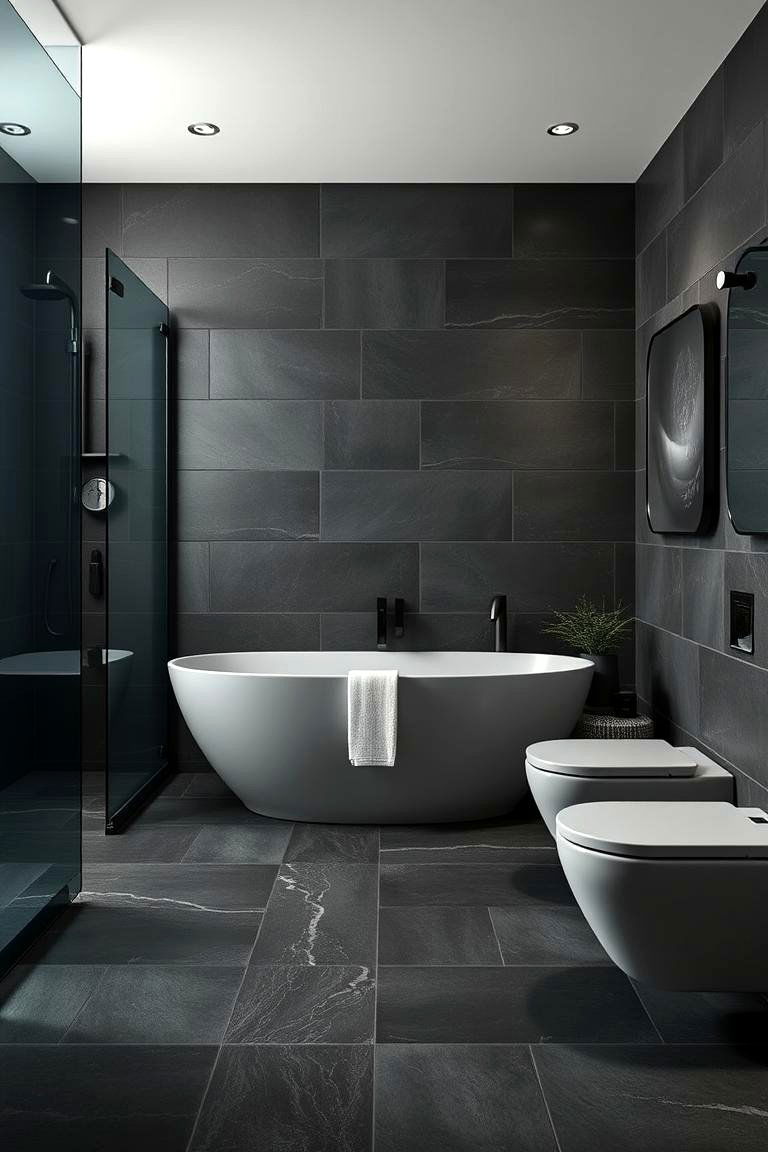 Dark Green Slate Tiles - 24 Green Bathroom Tile Ideas