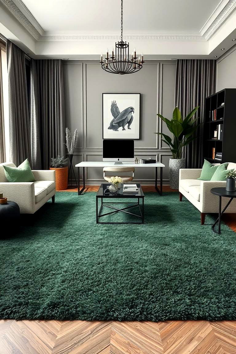 Dark Green Statement Rug - 24 Dark Green Home Office Ideas