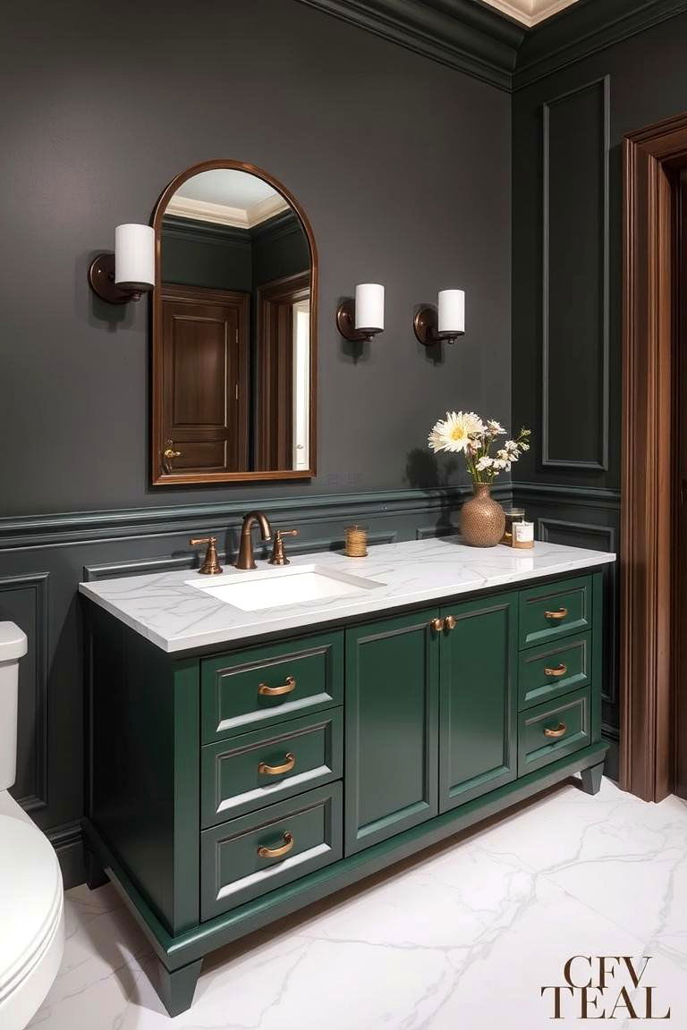 Dark Green Vanity with White Marble Countertop - 24 Bathroom With Green Vanity