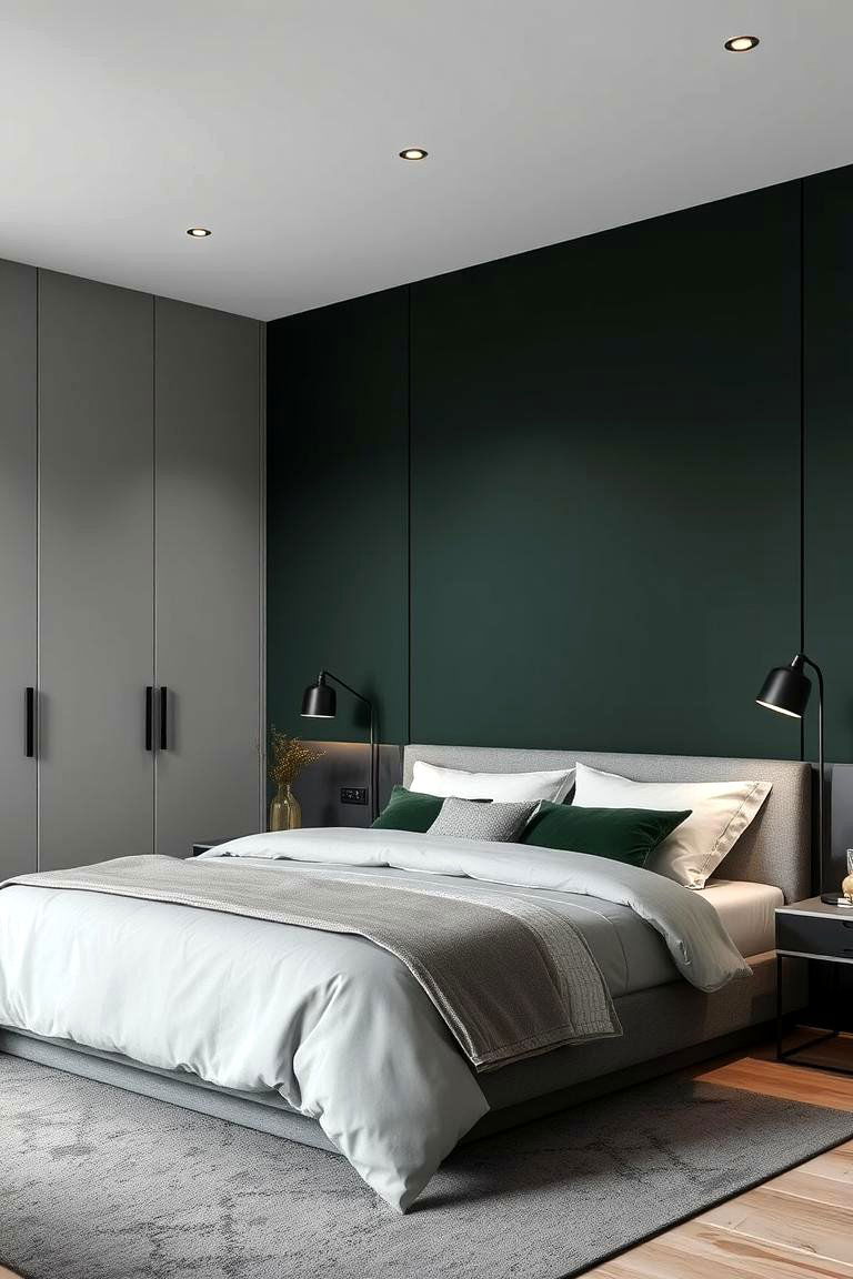 Dark Green and Grey Combo - 24 Dark Green Bedroom Ideas