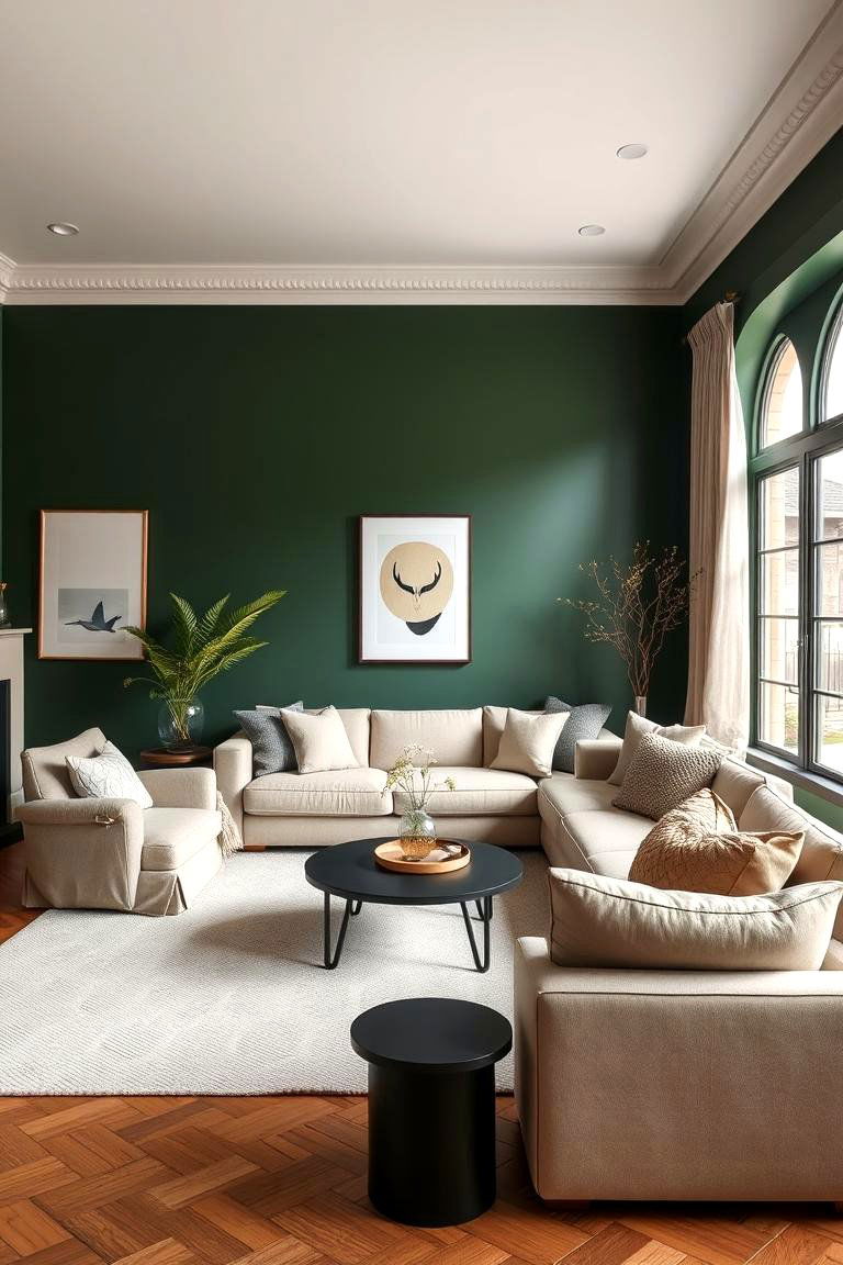 Dark Green and Neutral Tones - 24 Dark Green Accent Wall Ideas