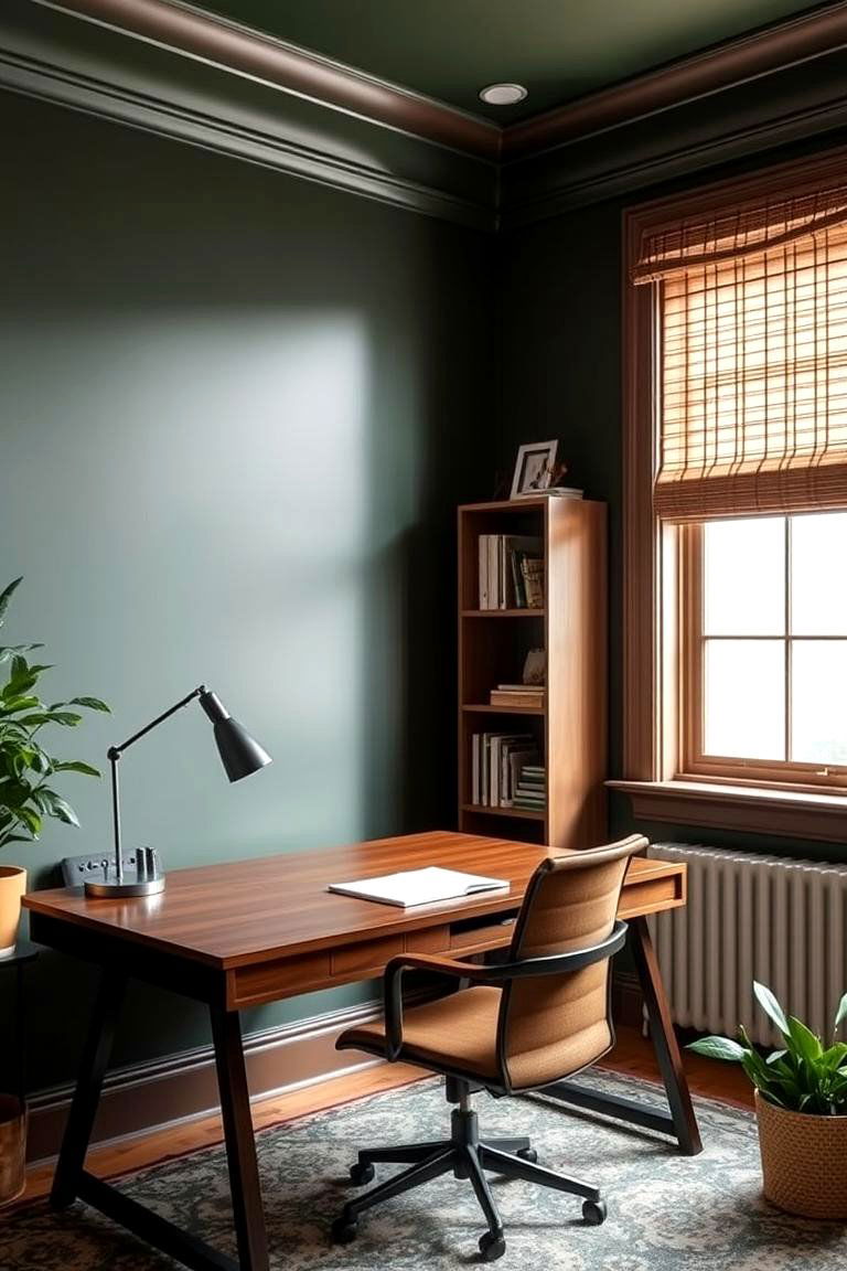 Dark Green in a Home Office - 24 Dark Green Accent Wall Ideas