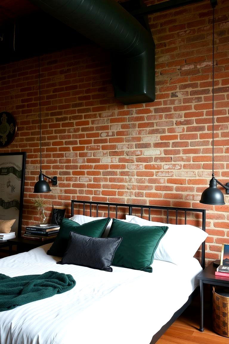 Dark Green in an Industrial Bedroom - 24 Dark Green Bedroom Ideas