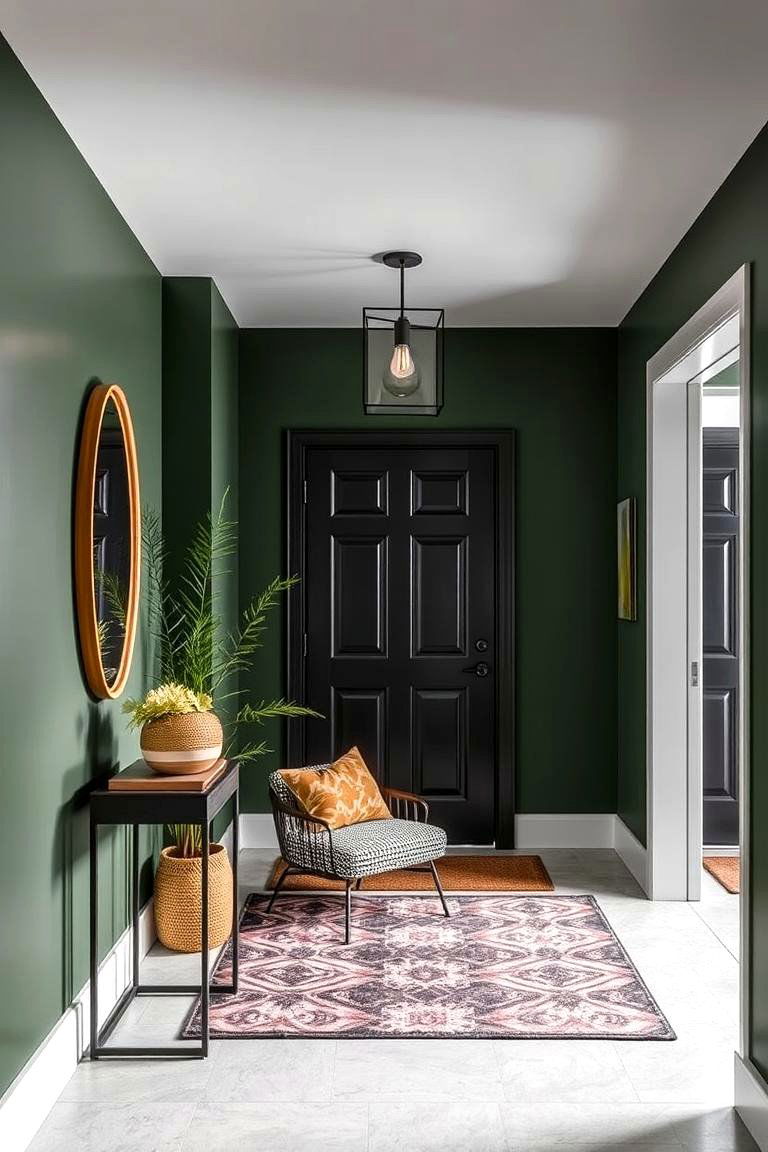 Dark Green in the Entryway - 24 Dark Green Accent Wall Ideas