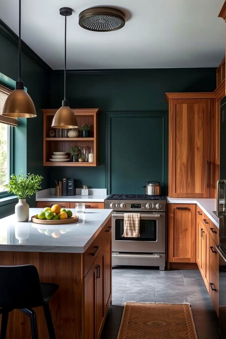 Dark Green in the Kitchen - 24 Dark Green Accent Wall Ideas