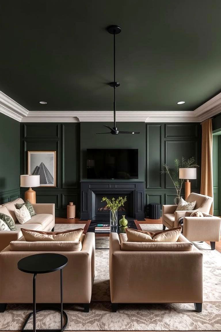 Dark Green with Beige Accents - 24 Dark Green Accent Wall Ideas