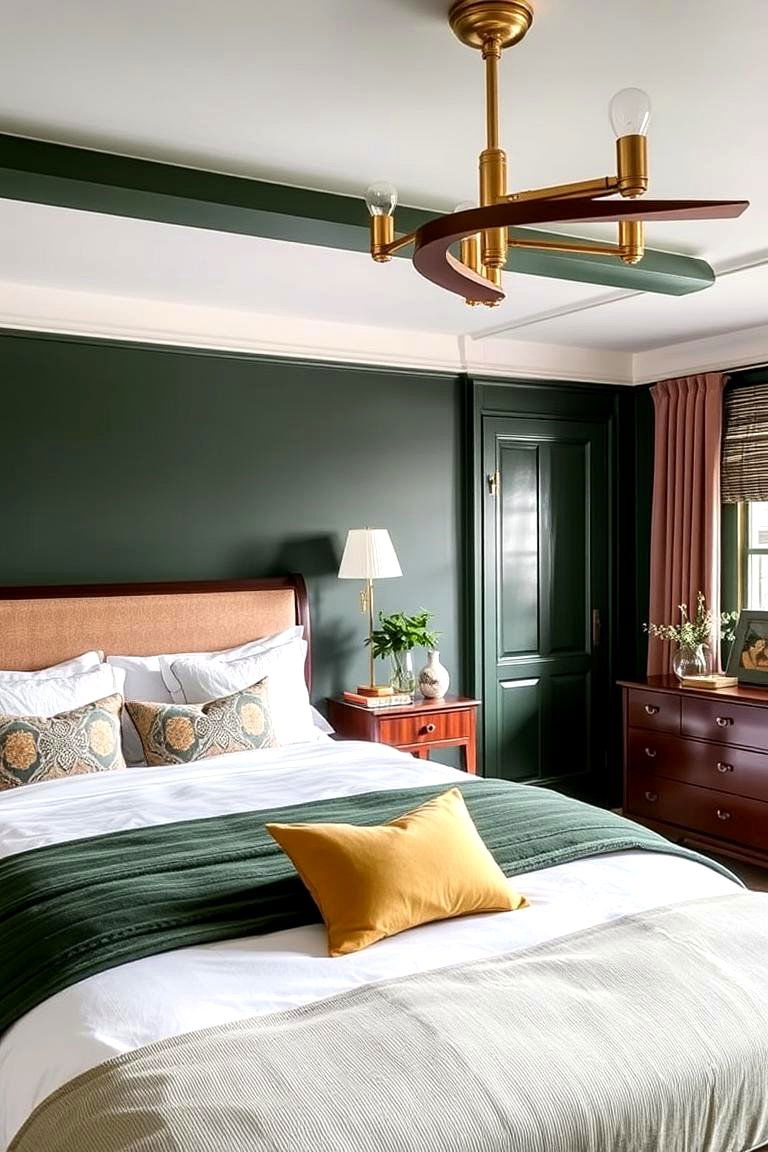 Dark Green with Brass Fixtures - 24 Dark Green Bedroom Ideas