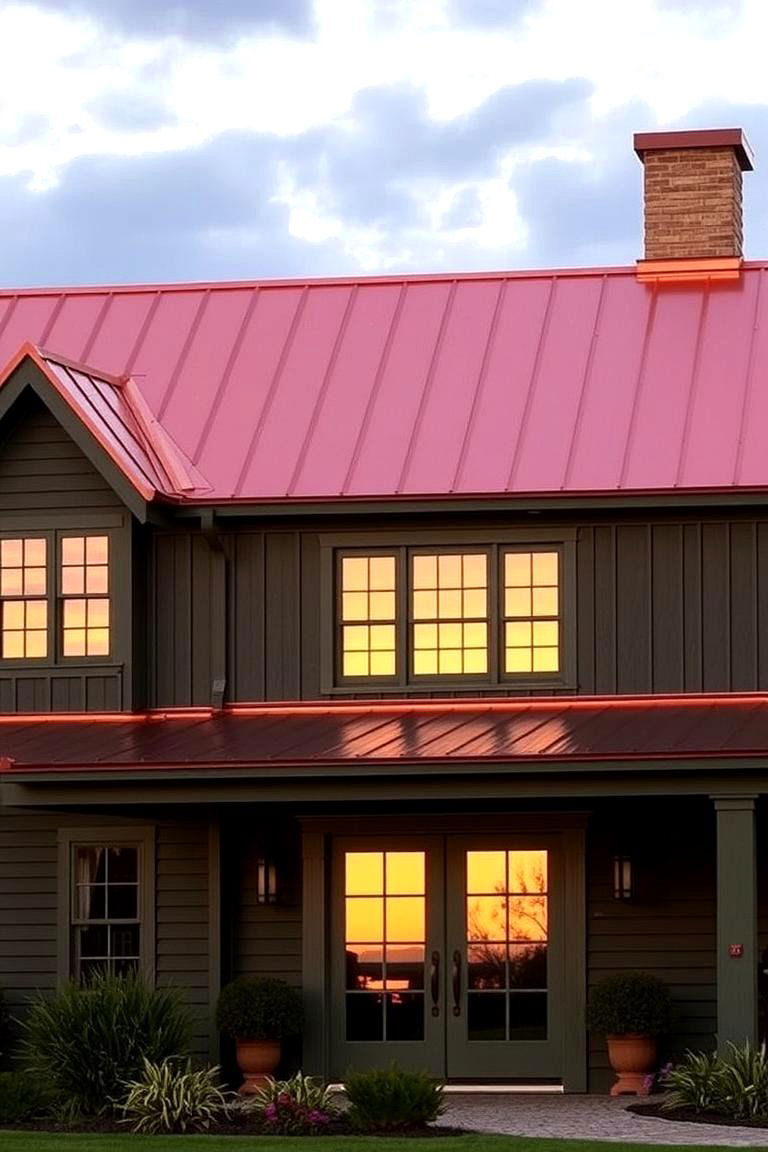 Dark Green with Copper Roof - 24 Farmhouse Green Exterior Home Ideas