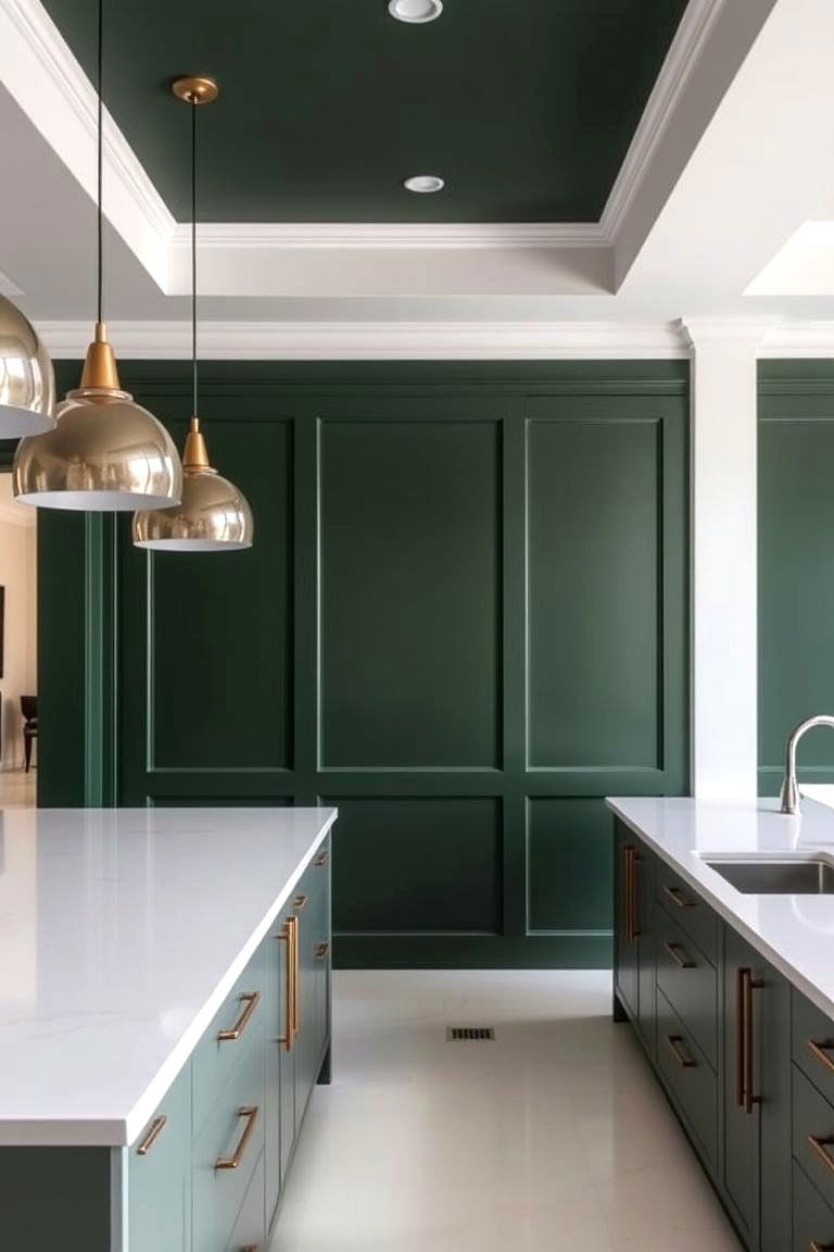 Dark Green with Glossy White Accents - 24 Dark Green Kitchen Ideas