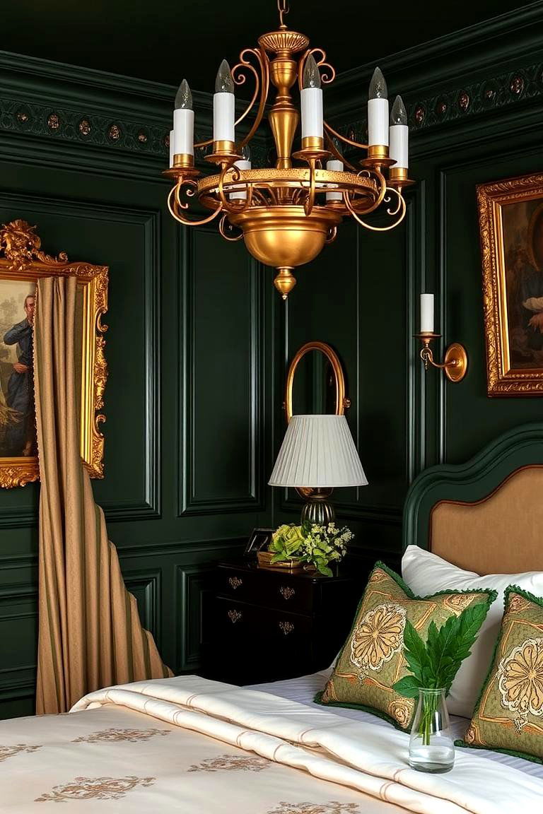Dark Green with Gold Accents - 24 Dark Green Bedroom Ideas