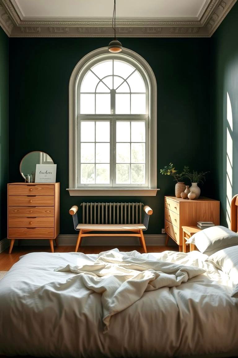 Dark Green with Light Wood Furniture - 24 Dark Green Bedroom Ideas
