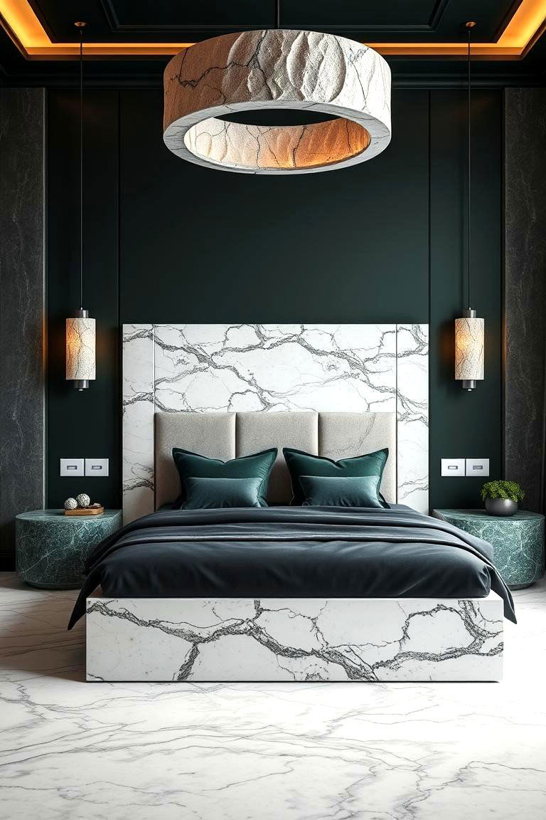 Dark Green with Natural Stone Elements - 24 Dark Green Bedroom Ideas