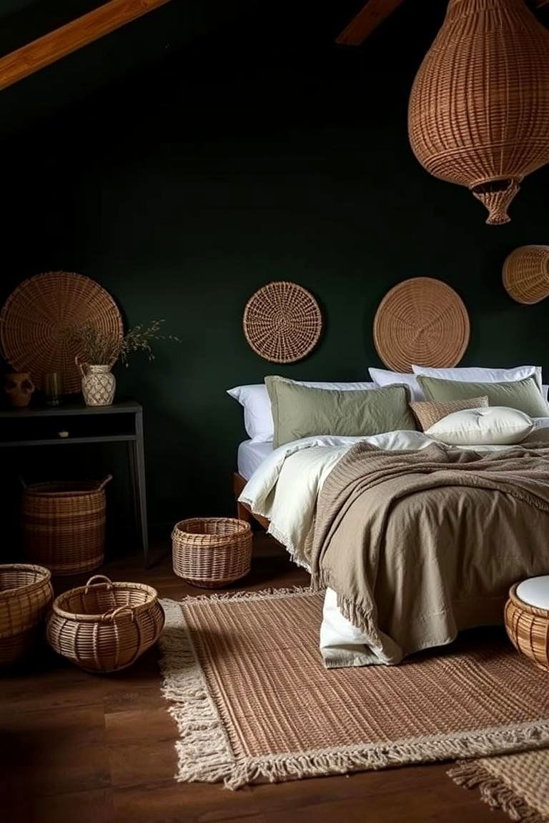 Dark Green with Natural Textures - 24 Dark Green Bedroom Ideas