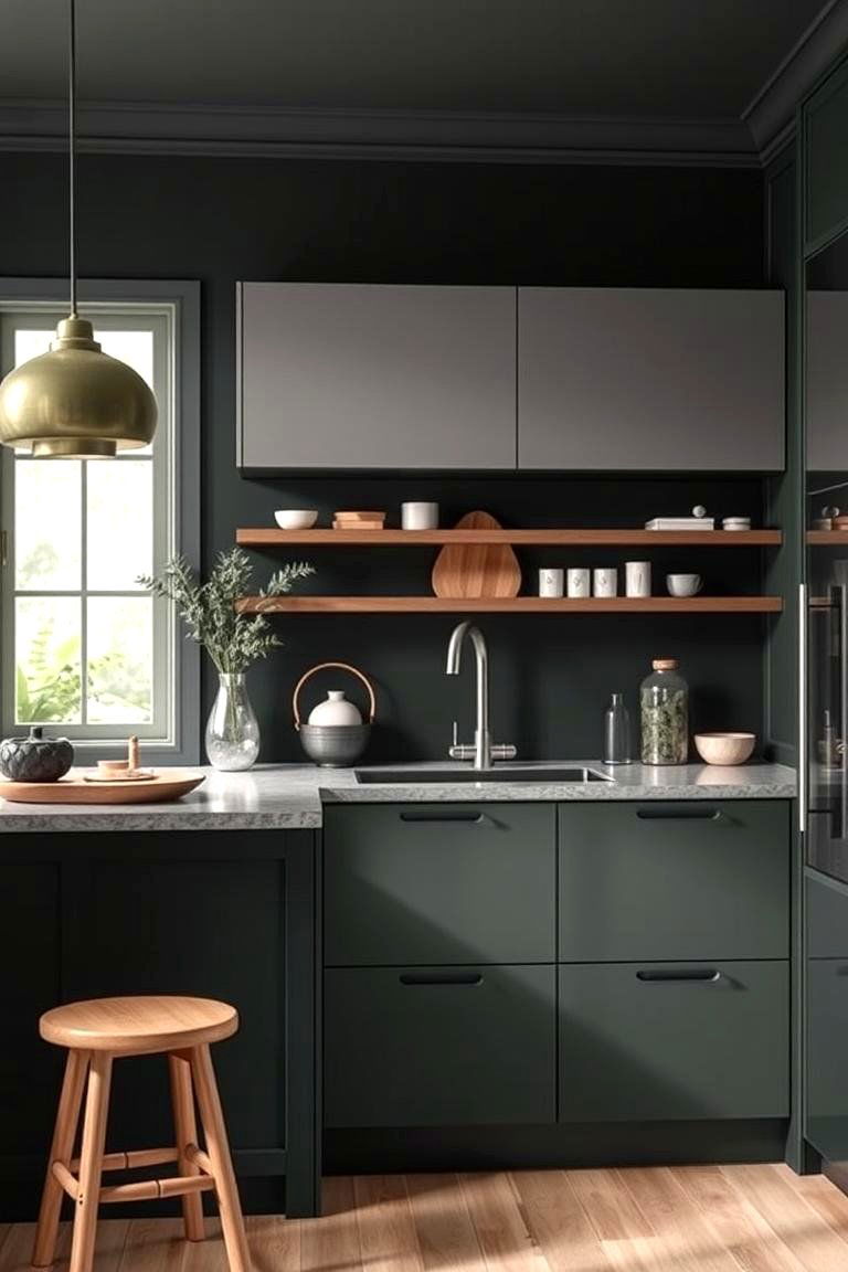 Dark Green with Neutral Gray Tones - 24 Dark Green Kitchen Ideas