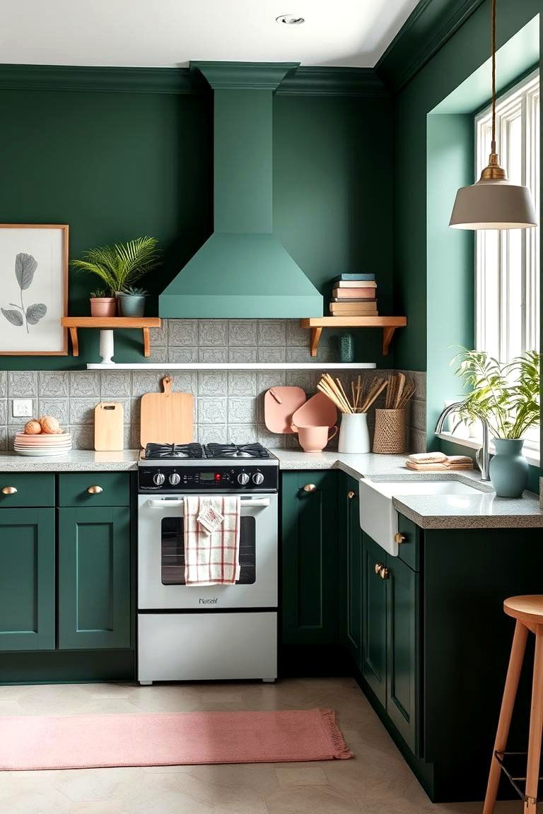 Dark Green with Soft Pastels - 24 Dark Green Kitchen Ideas