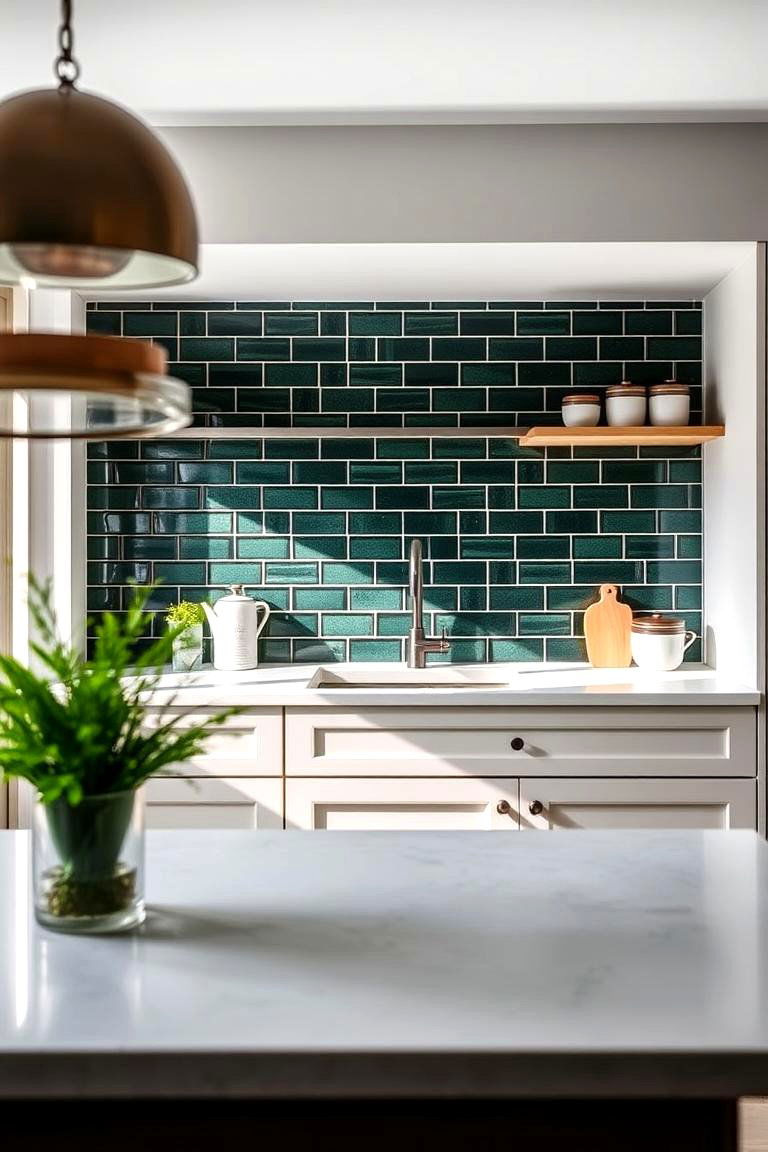Dark Green with Tiled Backsplashes - 24 Dark Green Kitchen Ideas