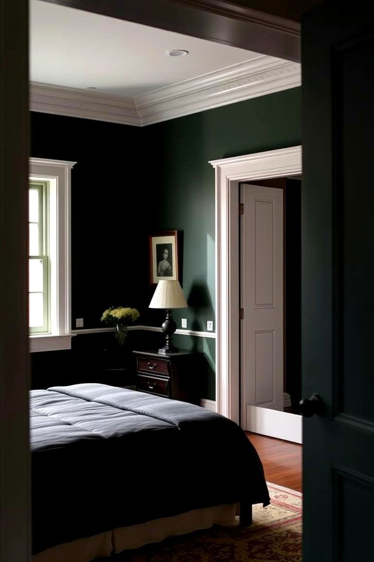 Dark Green with White Trim - 24 Dark Green Bedroom Ideas